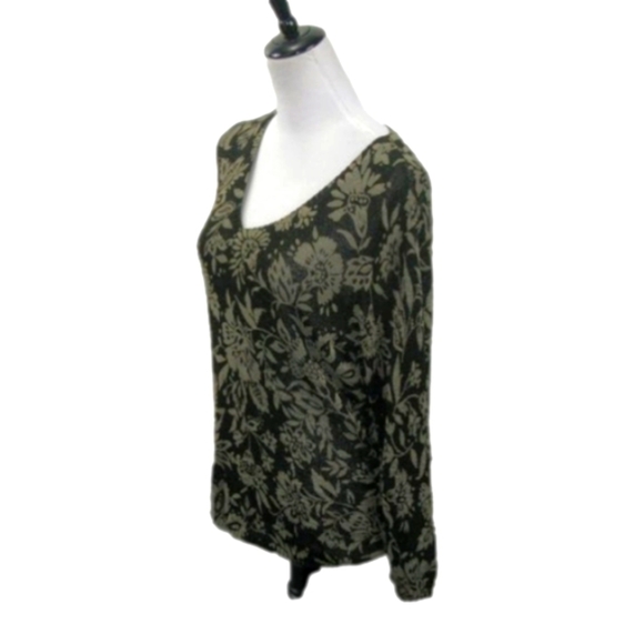 JONES New York Black/Tan Floral Lightweight V-Neck Sweater Size Medium - Picture 2 of 4